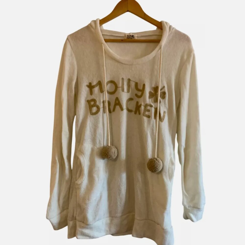 Molly Bracken Hooded Pom Pom Sweater Off-White: Small/M